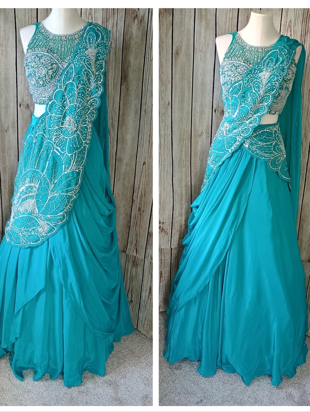 Turquoise Lehenga Saree | Pre-stitched saree | Lehenga